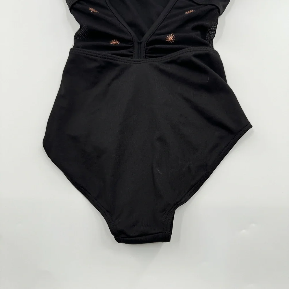 Bloch Kids Black Dance Leotard | Open Back Mesh Detail | Short Sleeve | Size 4–6